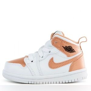 Nike Air Jordan 1 Toddler Girls Shoes in White and Rose Gold